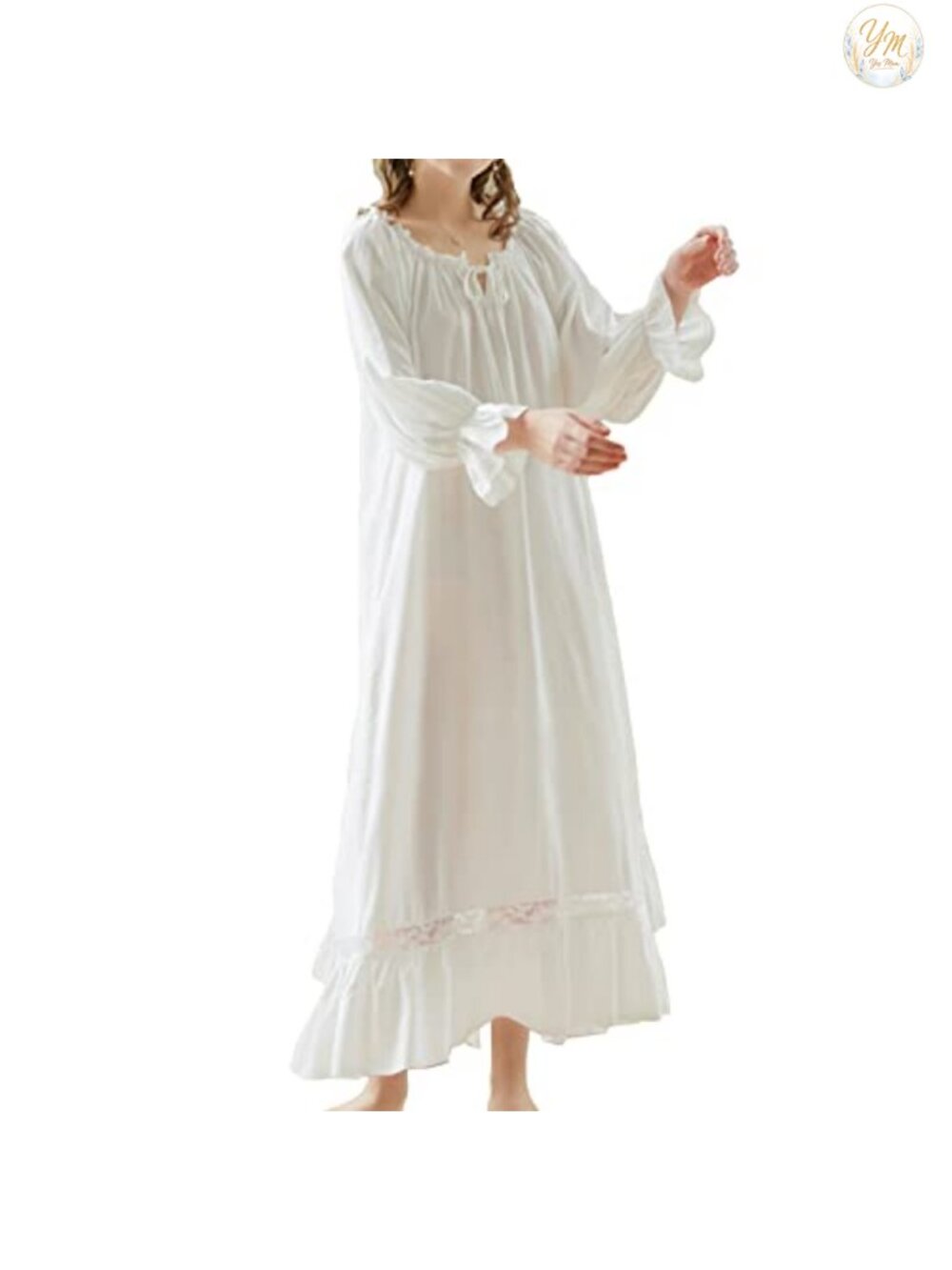 Womens Cotton Victorian Vintage Nightgown 3/4 Sleeve Maxi Sleepshirt
